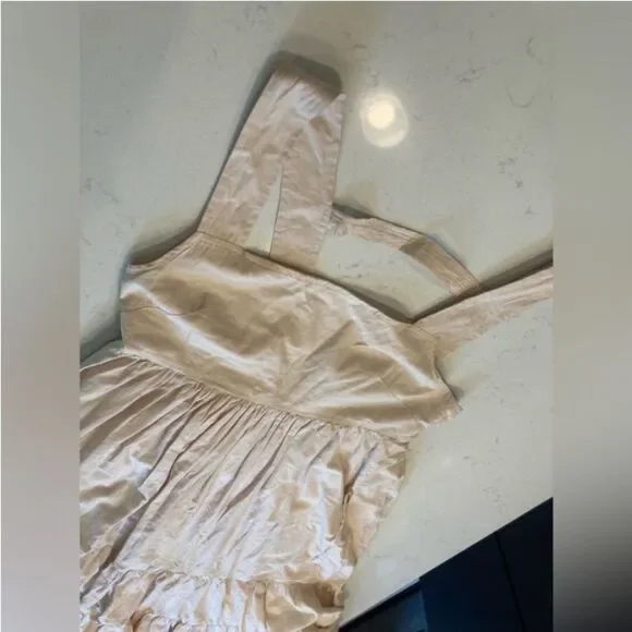 By Anthropologie Midi Apron Dress Ivory Cream with Pockets Small - Picture 9 of 12